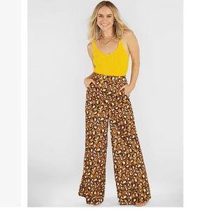 Express Waisted Leopard Satin Wide Leg Pant